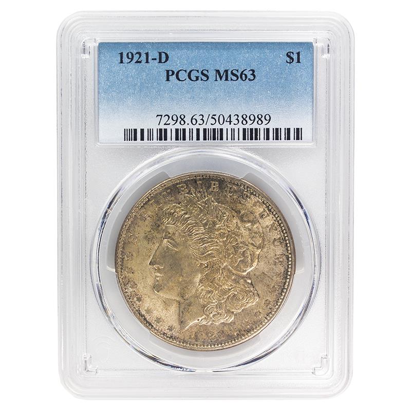 1921-D $1 Morgan Dollar, $1 PCGS MS 63