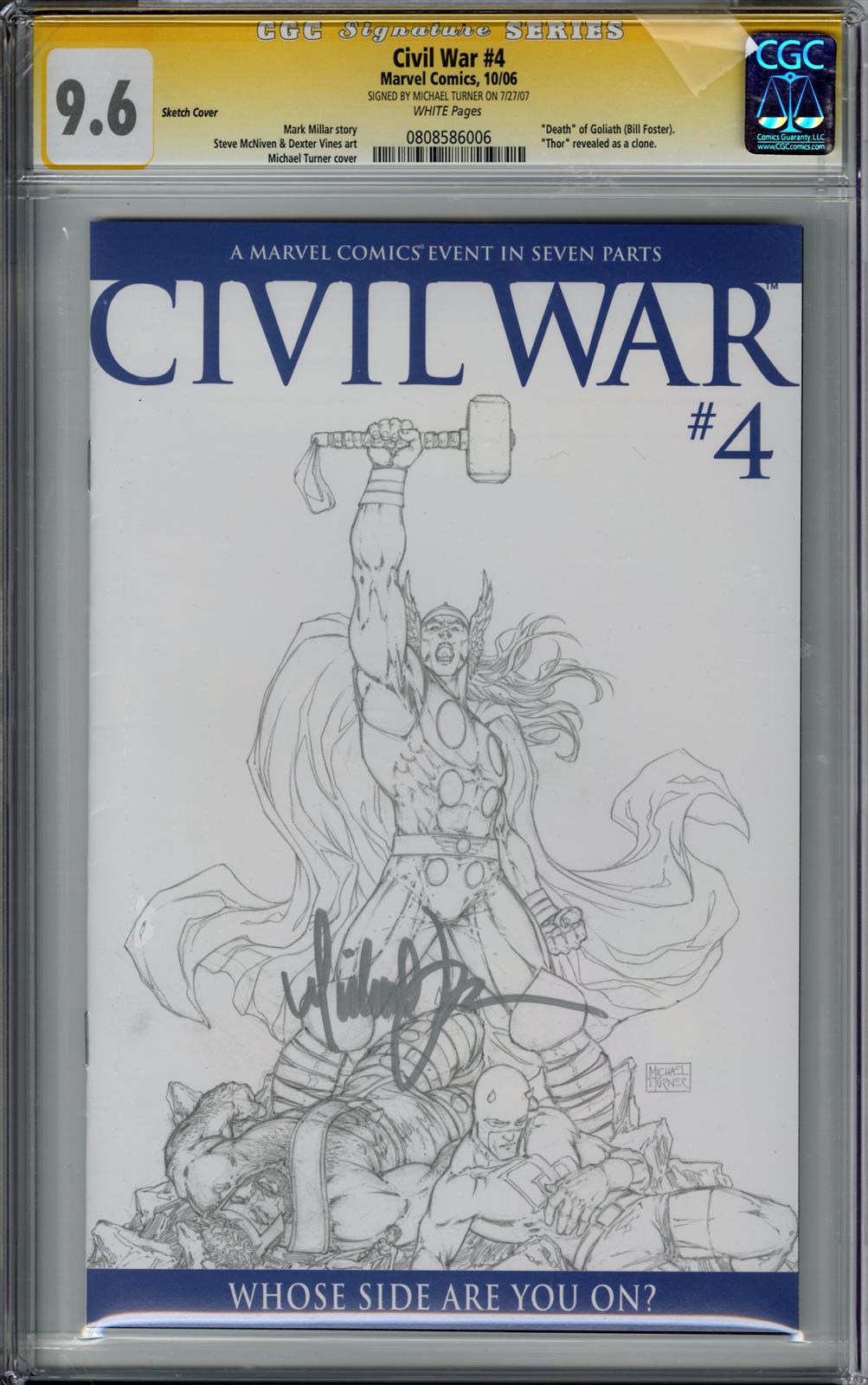 Civil War #4 CGC Signature Series 9.6 (Marvel, 2006) Signed by Michael Turner 
