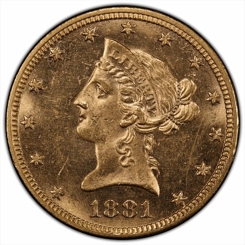 1881 $10 PCGS MS 63 CAC