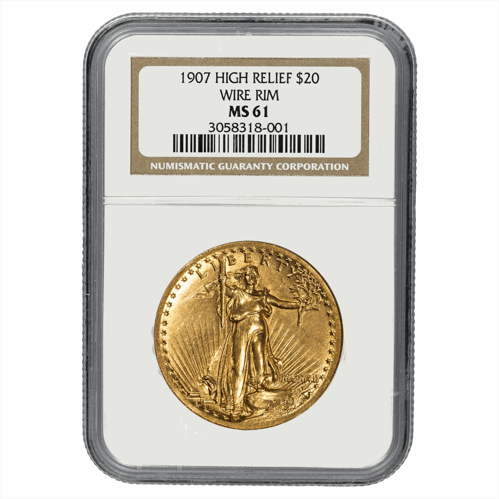 1907 High Relief Wire Rim Saint-Gaudens Double Eagle $20 NGC MS 61