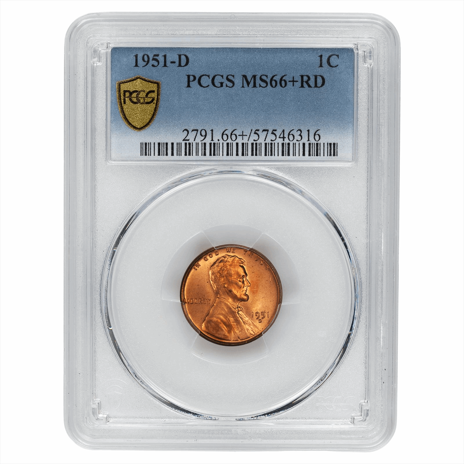1951-D Lincoln Wheat Cent 1C RD PCGS MS 66+ RD
