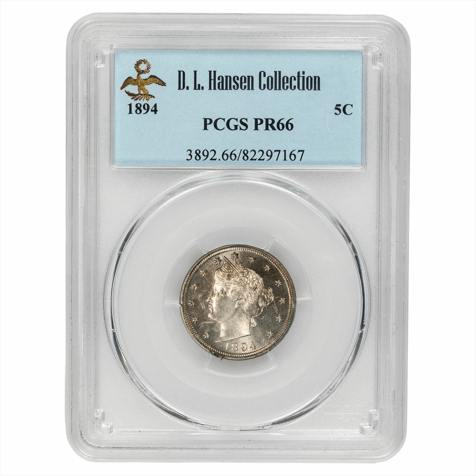 1894 Liberty V Nickel 5C PCGS PR 66 Light Toning D.L. Hansen