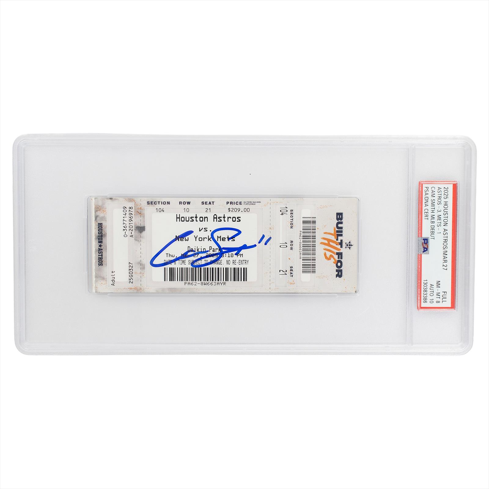 2025 Houston Astros HOU-3 NYM-1 Cam Smith MLB Debut Full PSA NM-MT 8 Cert #130383386