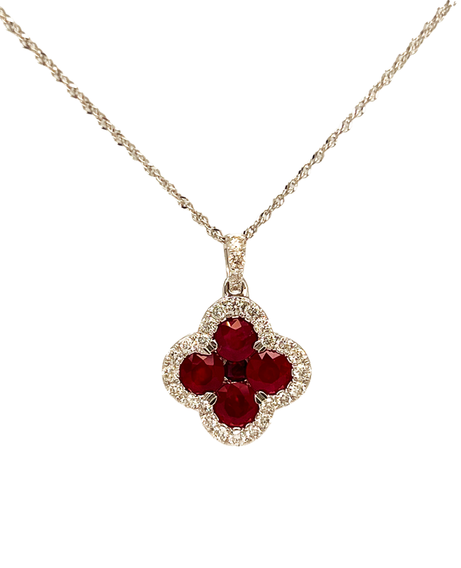 1.58cttw Ruby and .38cttw Diamond Necklace in 14k White Gold 