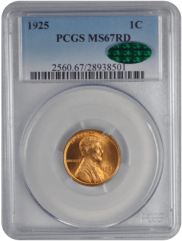 1925 Lincoln PCGS CAC RD 67