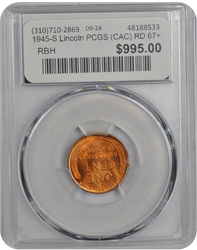 1945-S Lincoln PCGS (CAC) RD 67+ 