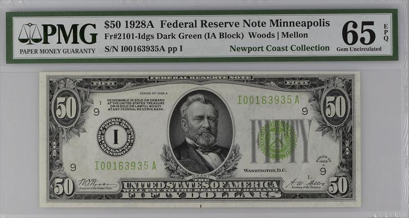 Fr. 2101-IDGS 1928A $50 Minneapolis Federal Reserve Note PMG 65 EPQ 