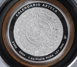  2011 Mexico 1 kilo $100 Silver Aztec Calendar (w/Box & COA) 