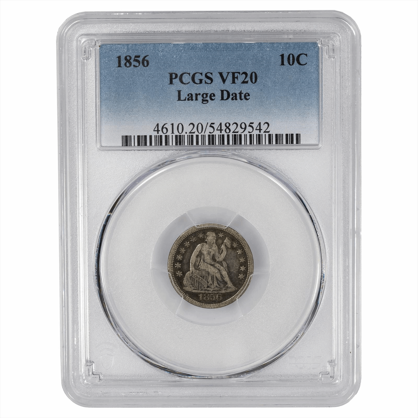 1856 Large Date Seated Liberty Dime 10C PCGS VF 20