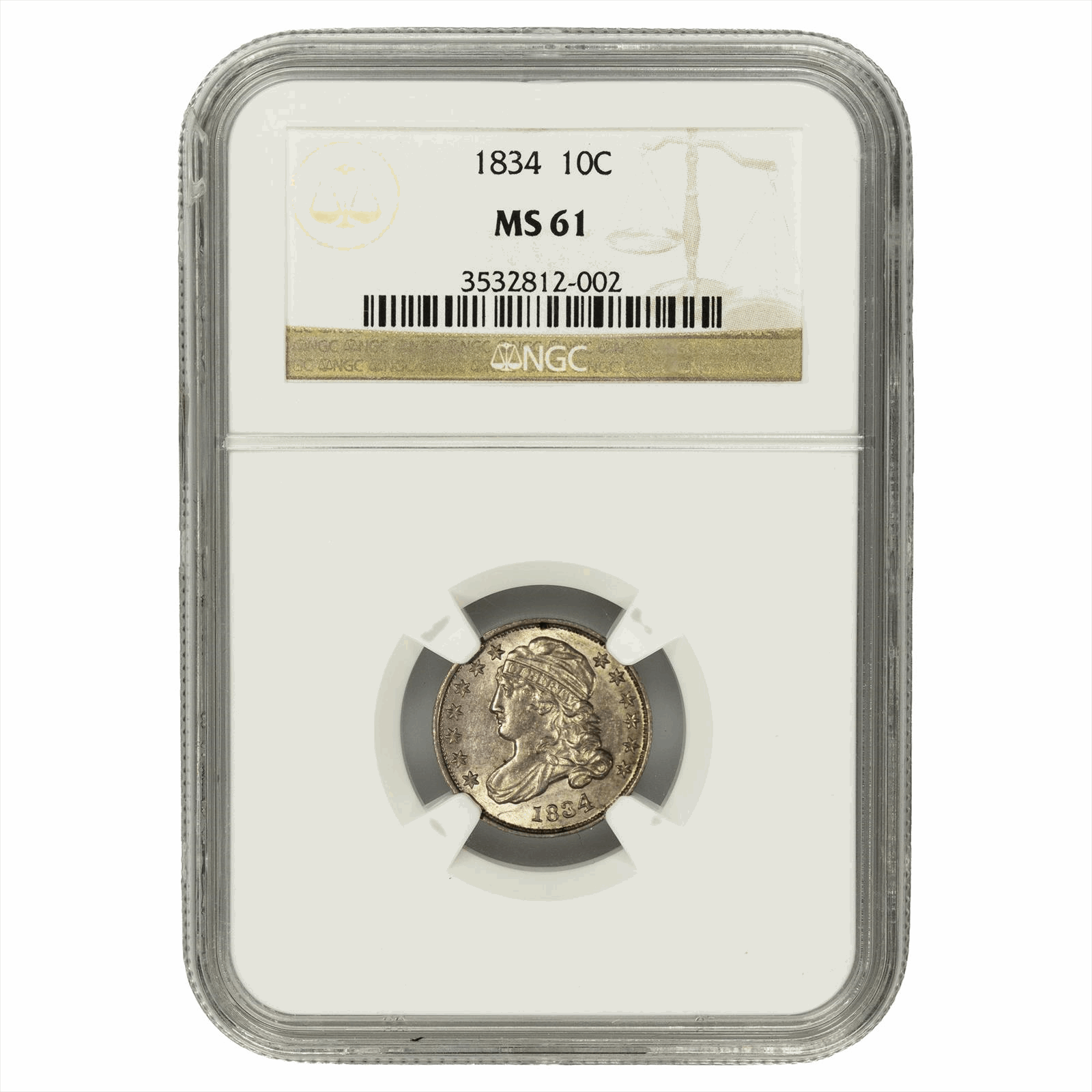 1834 Capped Bust Dime 10C NGC MS 61