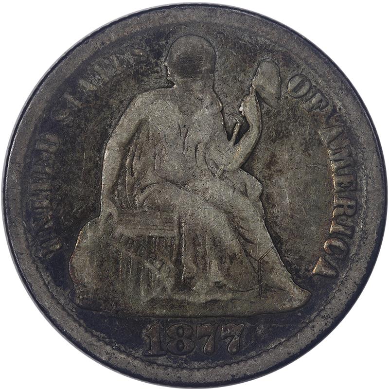 1877 Seated Liberty Dime 10c Circulated, Very Good - Original