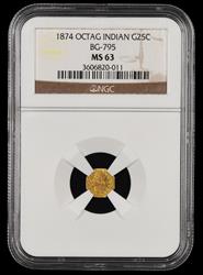 1874 OCTAG INDIAN G25C BG-795 NGC MS63