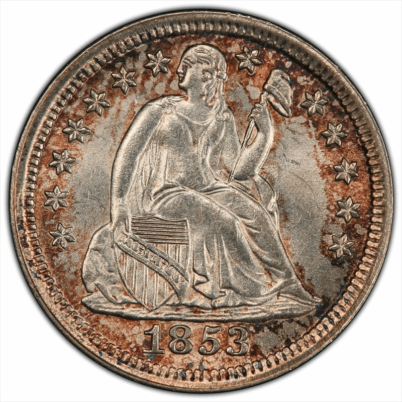 1853 No Arrows 10C PCGS MS 65+ CAC