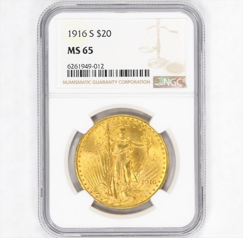 1916-S $20 St. Gaudens Gold Double Eagle - NGC MS65 - GEM MINT
