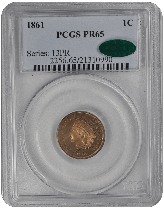 1861 Indian Head PCGS CAC PR 65