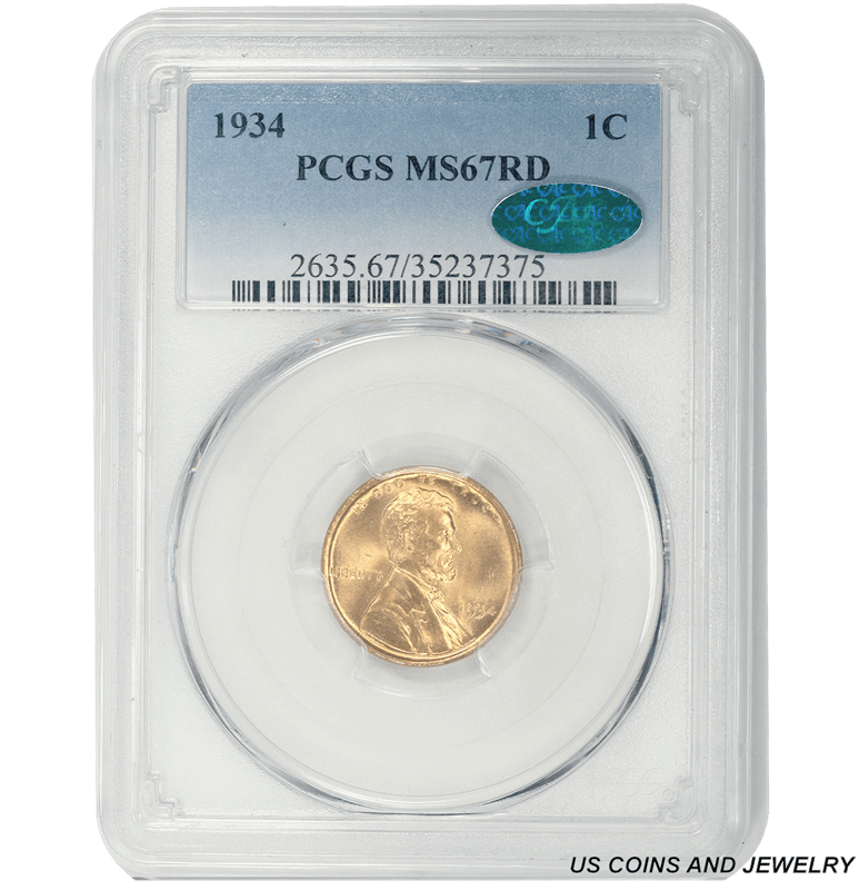 1934-P Lincoln Wheat Cent, PCGS RD 67 CAC ~ Great Color and Lustrous