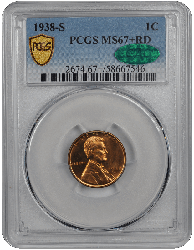 1938-S Lincoln PCGS CAC RD 67+
