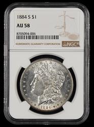 1884 S $1 NGC AU-58