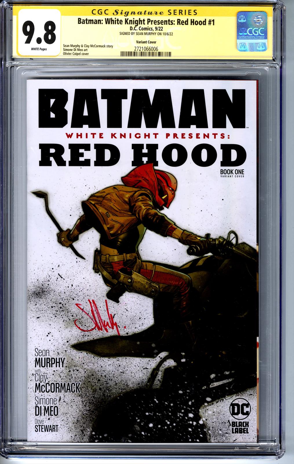 Batman: White Knight Presents: Red Hood #1 CGC 9.8 Signature Series Signed by Sean Murphy 