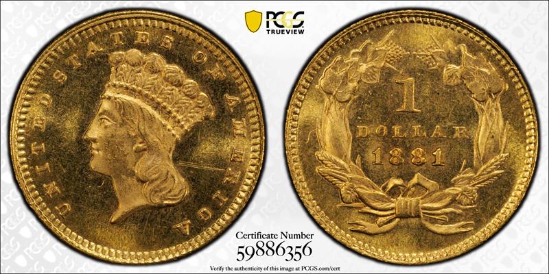 1881 $1 PCGS MS 64 CAC