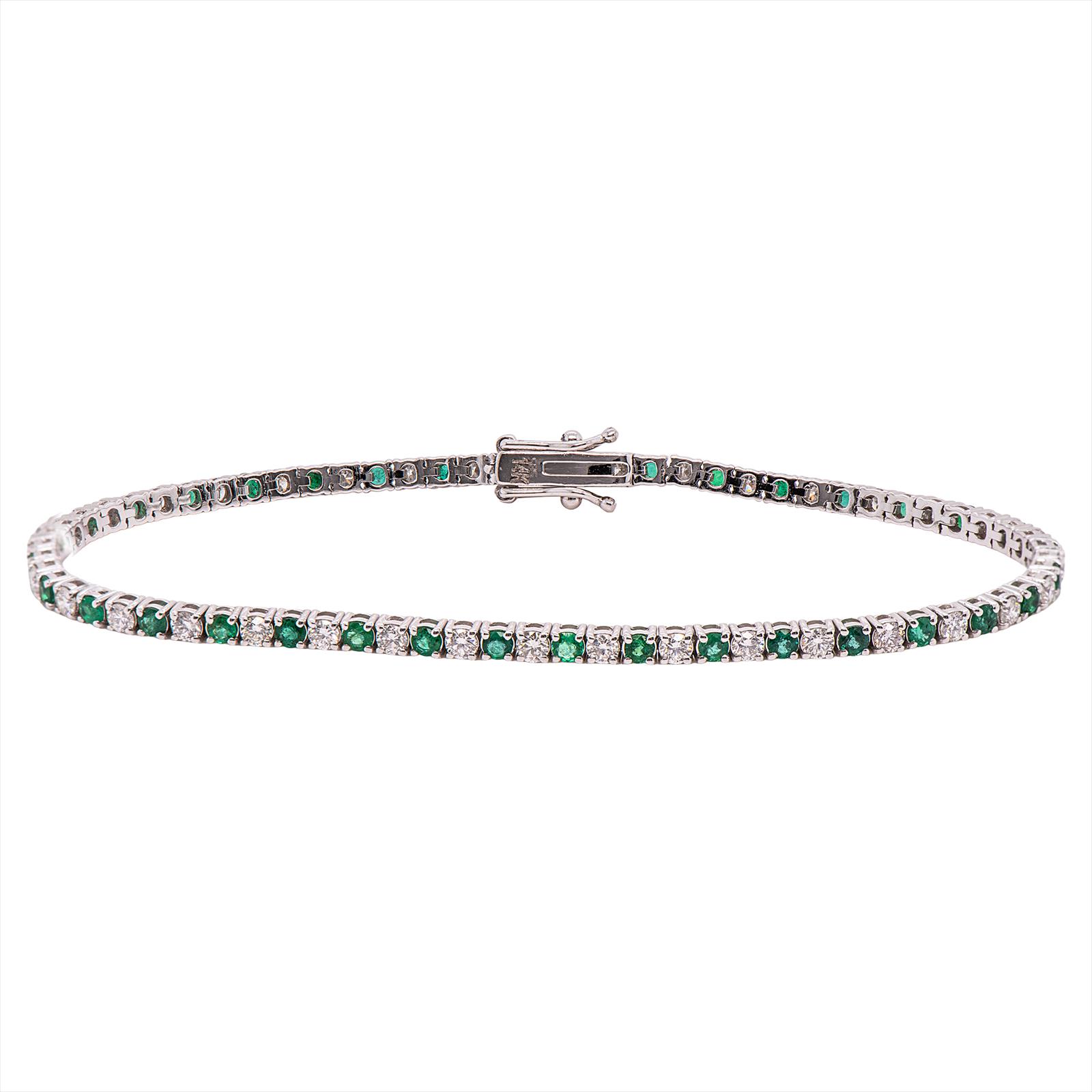 14KW Emerald and Diamond Bracelet - 1.35Ct Em - 1.52CT Dia GH, VS - 7 inch 