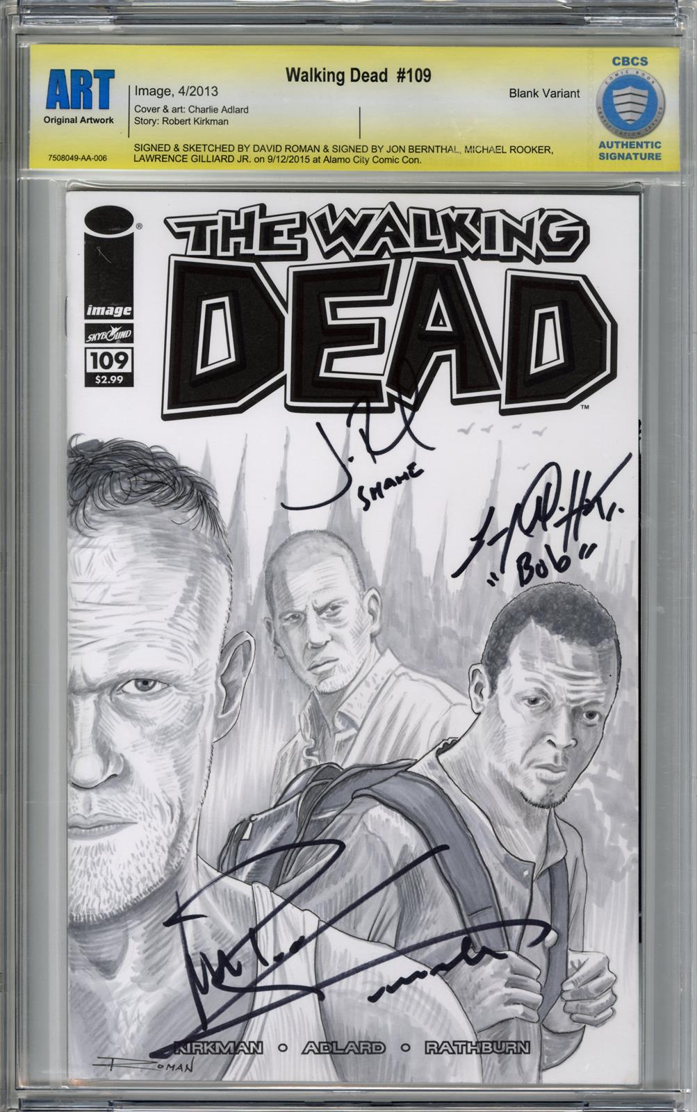 Walking Dead #109 Walking Dead Illustration and John Bernthal, David Roman, Michael Rooker, Lawrence Gilliard Jr. Signatures 