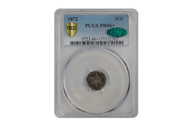 1872 3CS Three Cent Silver PCGS  (CAC) #3251-1 PR66+