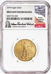 2019 $25 1/2oz. American Gold Eagle, Brilliant Uncirculated, NGC, Anna Cabral 