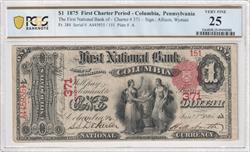 Fr. 384 1875 $1 First National Bank Columbia #371 First Charter PCGS VF25 