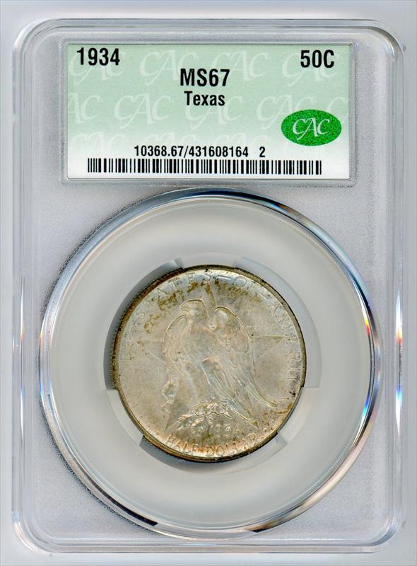 1934 Texas Commemorative Half Dollar 50c, CACG MS-67 - Nice and Original