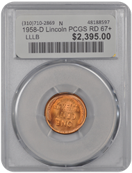 1958-D Lincoln PCGS RD 67+