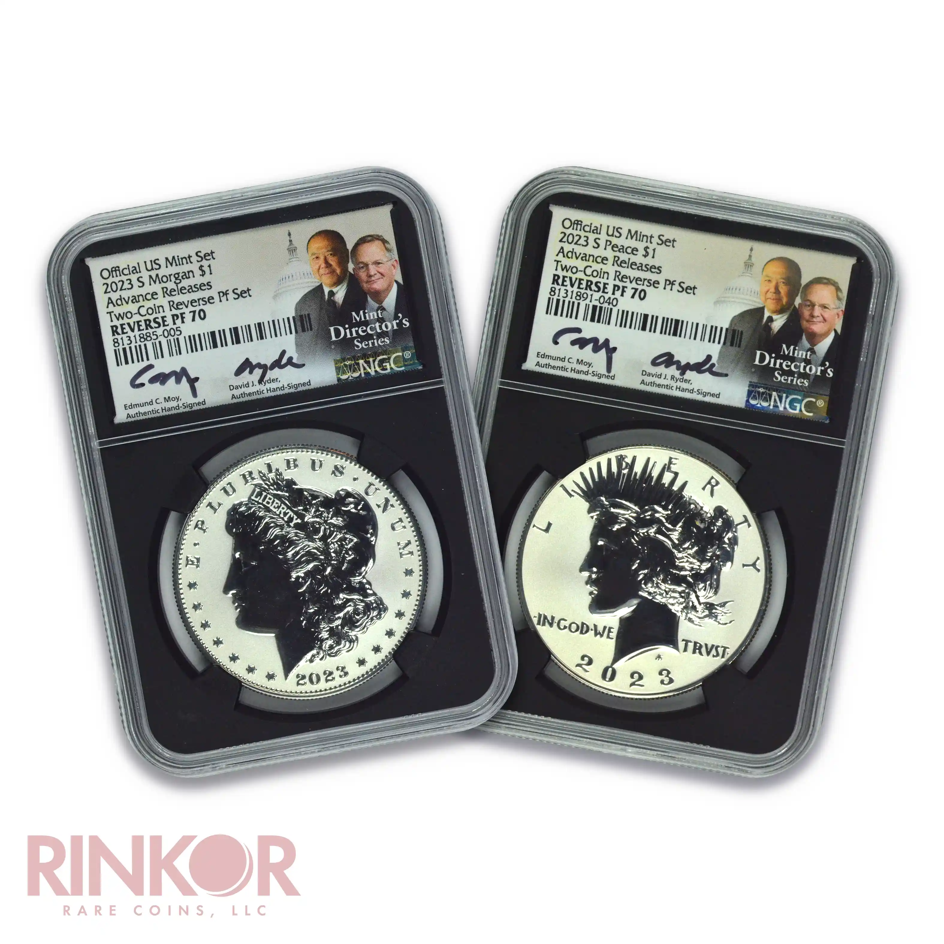 2023-S Reverse Proof $1 Morgan and Peace Dollar 2-Coin Set AR Dual Sig NGC PF 70