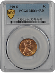 1920-S Lincoln PCGS RD 64+