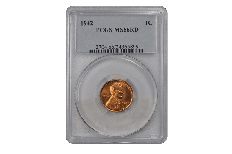 1942 1C Lincoln Cent - Type 1 Wheat Reverse PCGS RD #3688-11 MS66