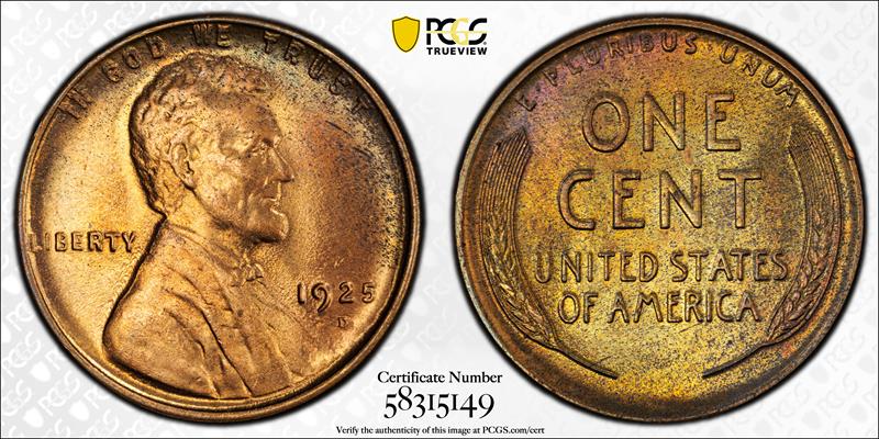 1925-D 1C PCGS MS 65 RB CAC