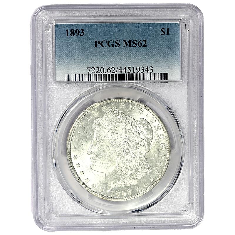 1893 $1 Morgan Dollar PCGS MS62 - Nice Luster!
