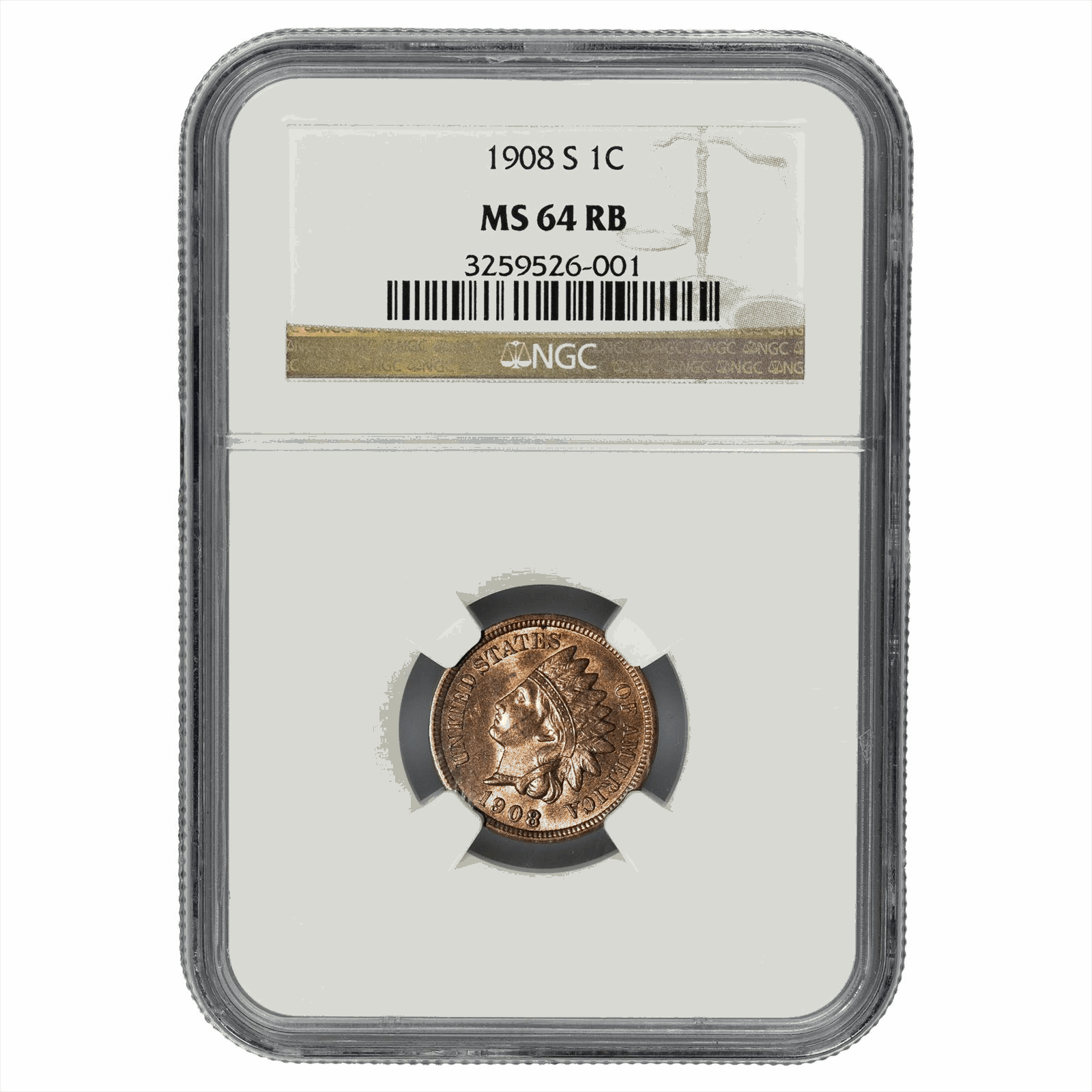 1908-S Indian Head Cent 1C NGC MS 64 RB