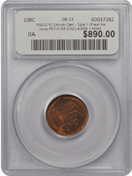 1922-D 1C Lincoln Cent - Type 1 Wheat Reverse PCGS RB (CAC) #3558-1 MS64