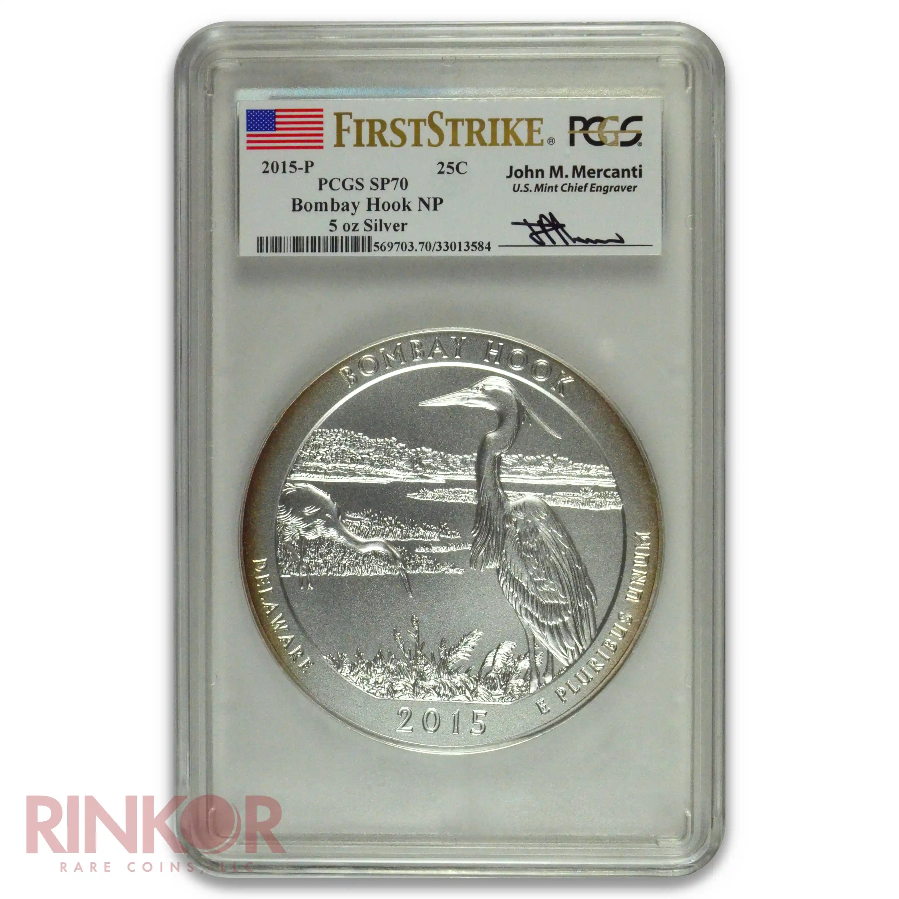 2015-P 5oz America the Beautiful Bombay Hook First Strike Mercanti PCGS SP 70