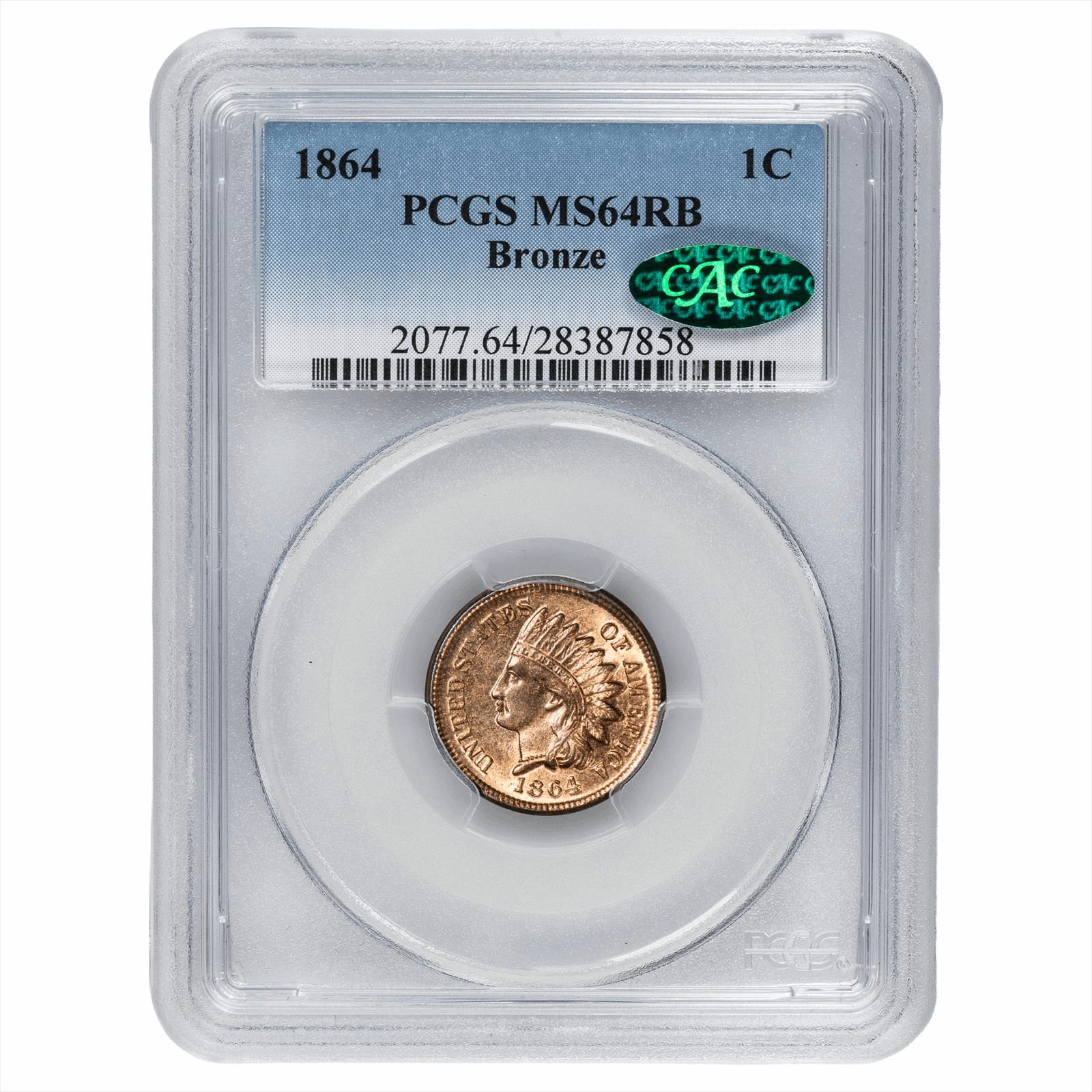 1864 Indian Head Cent 1C Bronze PCGS MS 64 RB CAC