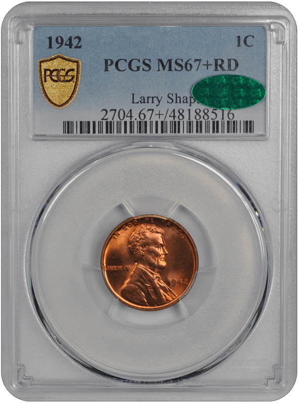 1942 Lincoln PCGS (CAC) RD 67+ 