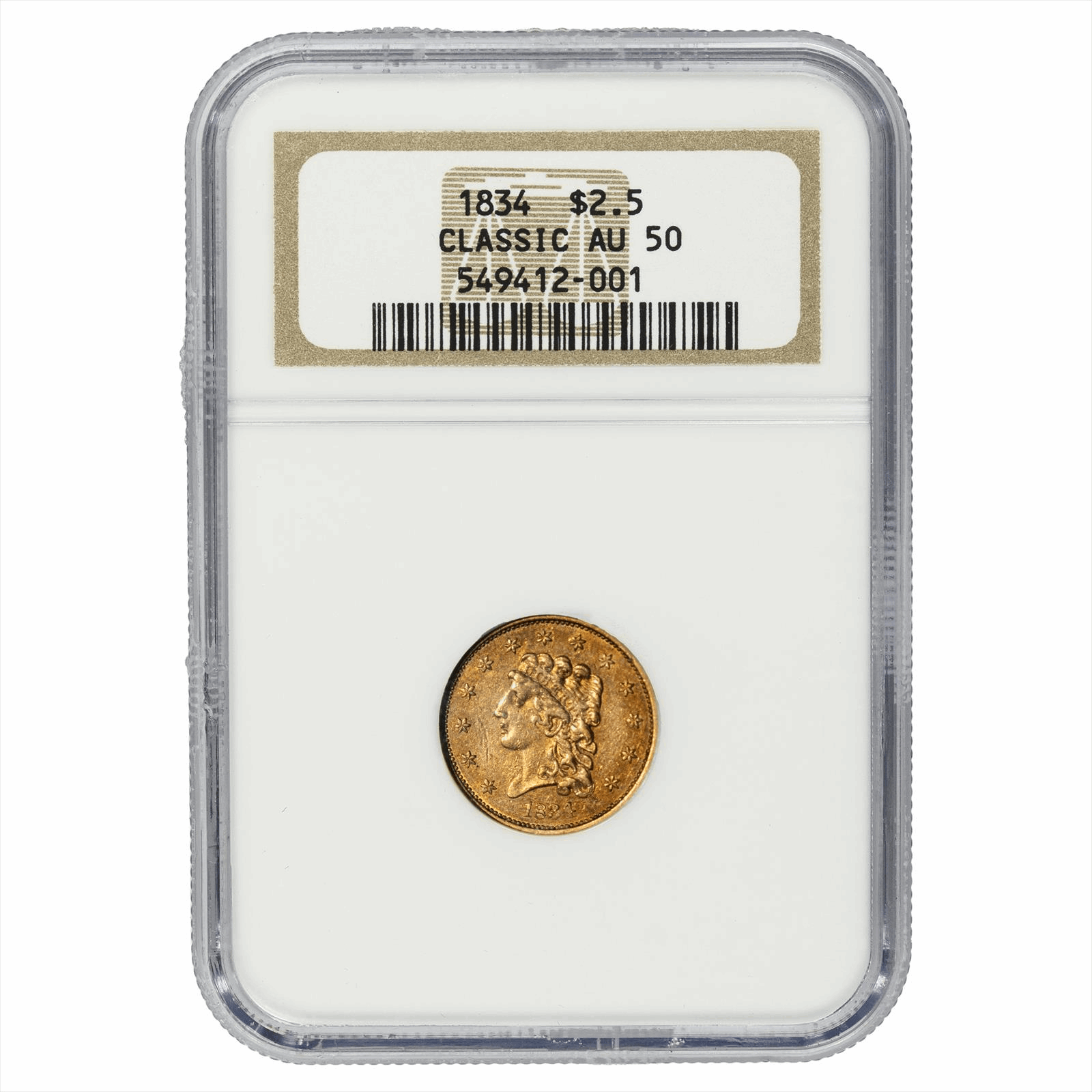 1834 Classic Head Gold Quarter Eagle $2.5 NGC AU 50