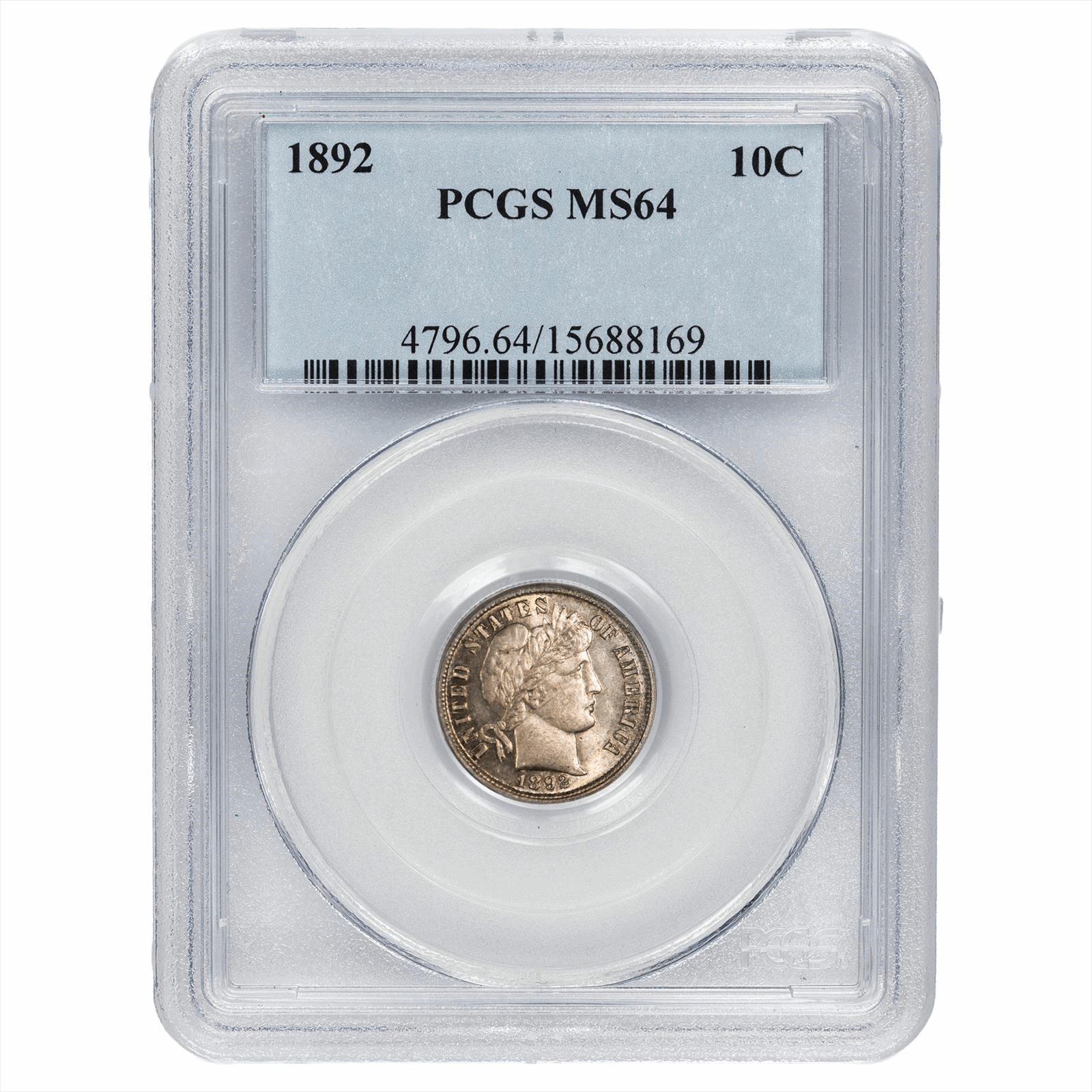 1892 Barber Dime 10C PCGS MS 64