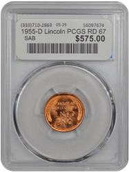 1955-D Lincoln PCGS RD 67