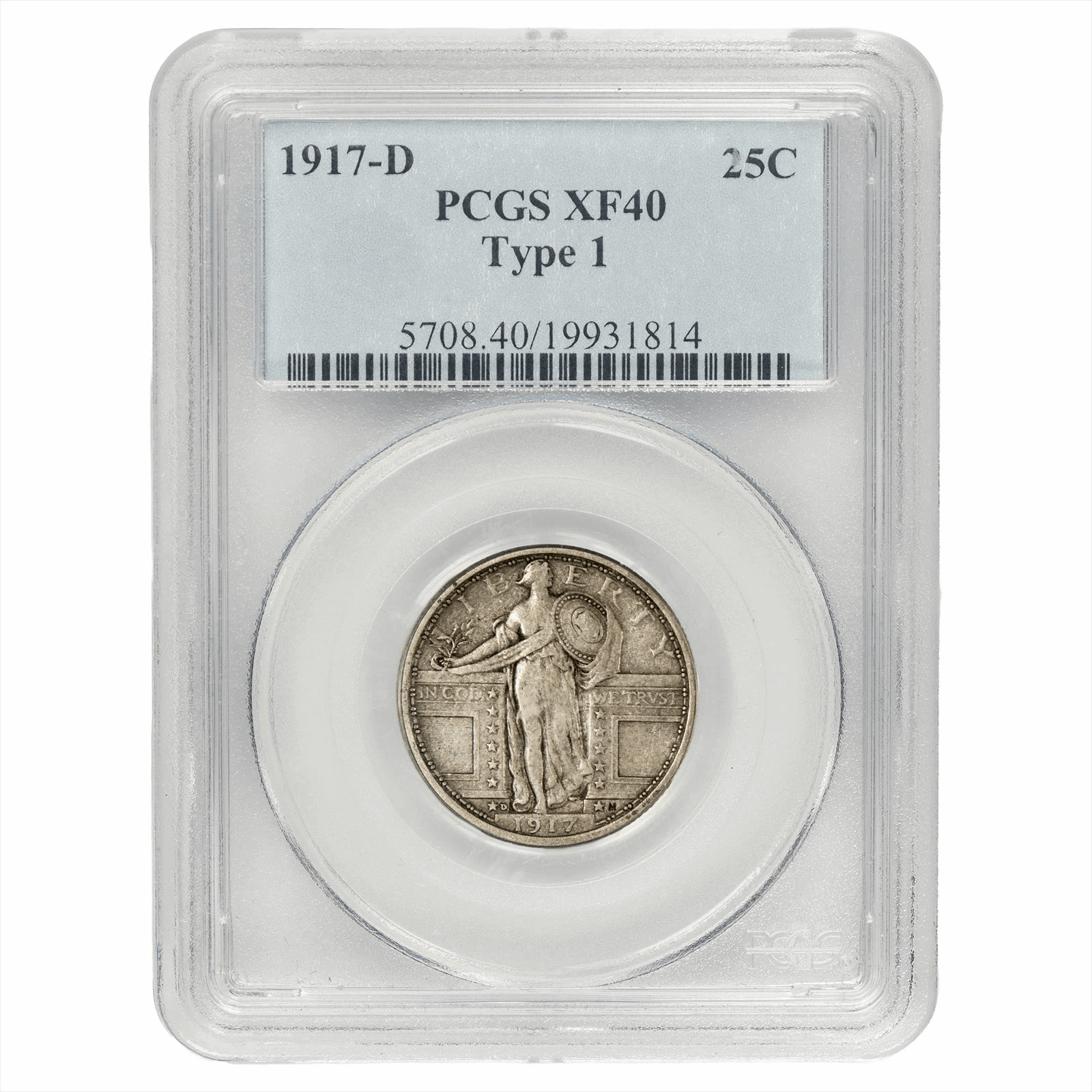 1917-D Type 1 Standing Liberty Quarter 25C PCGS XF 40