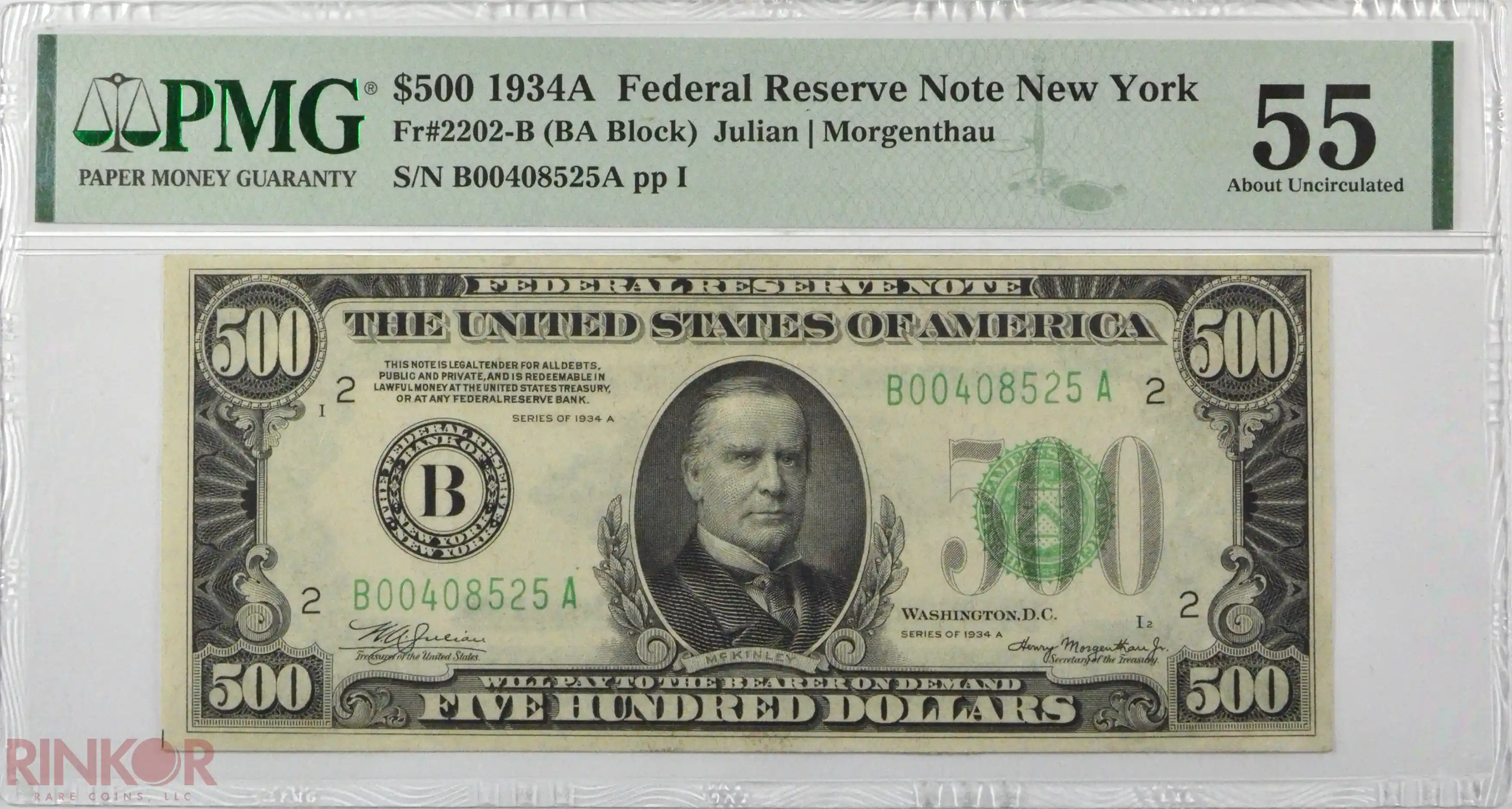 1934A $500 Fr. 2202-B Federal Reserve Note New York PMG AU-55