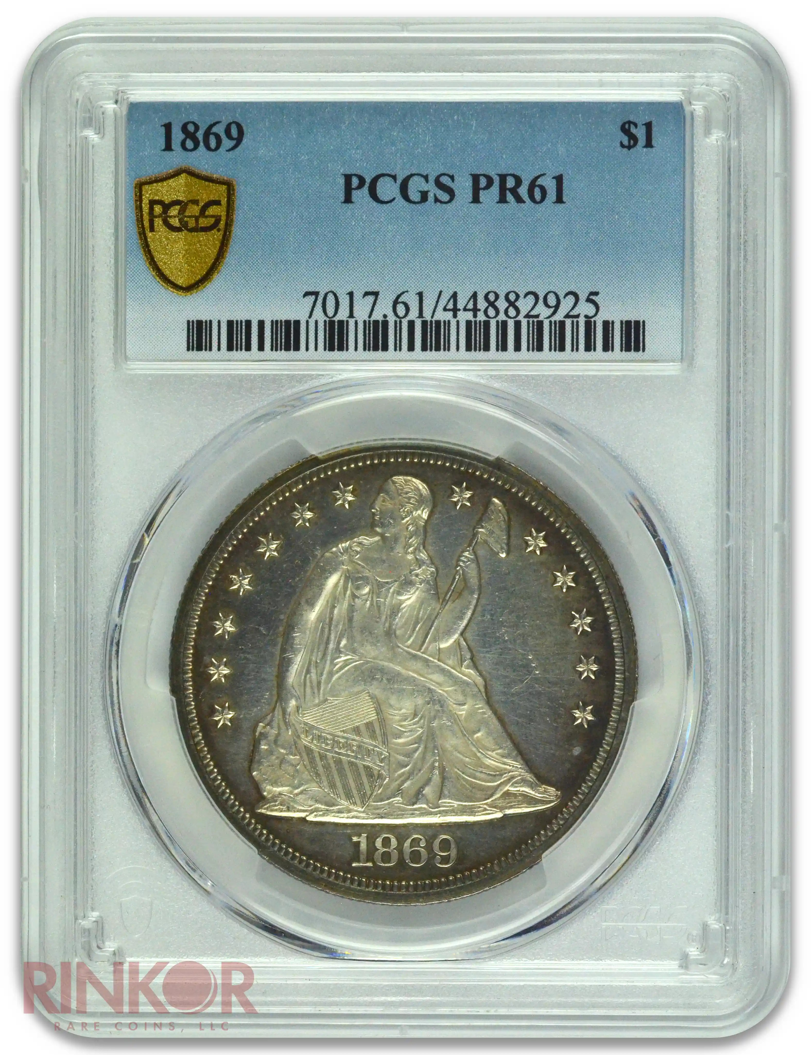 1869 $1 Seated Dollar PCGS PR 61