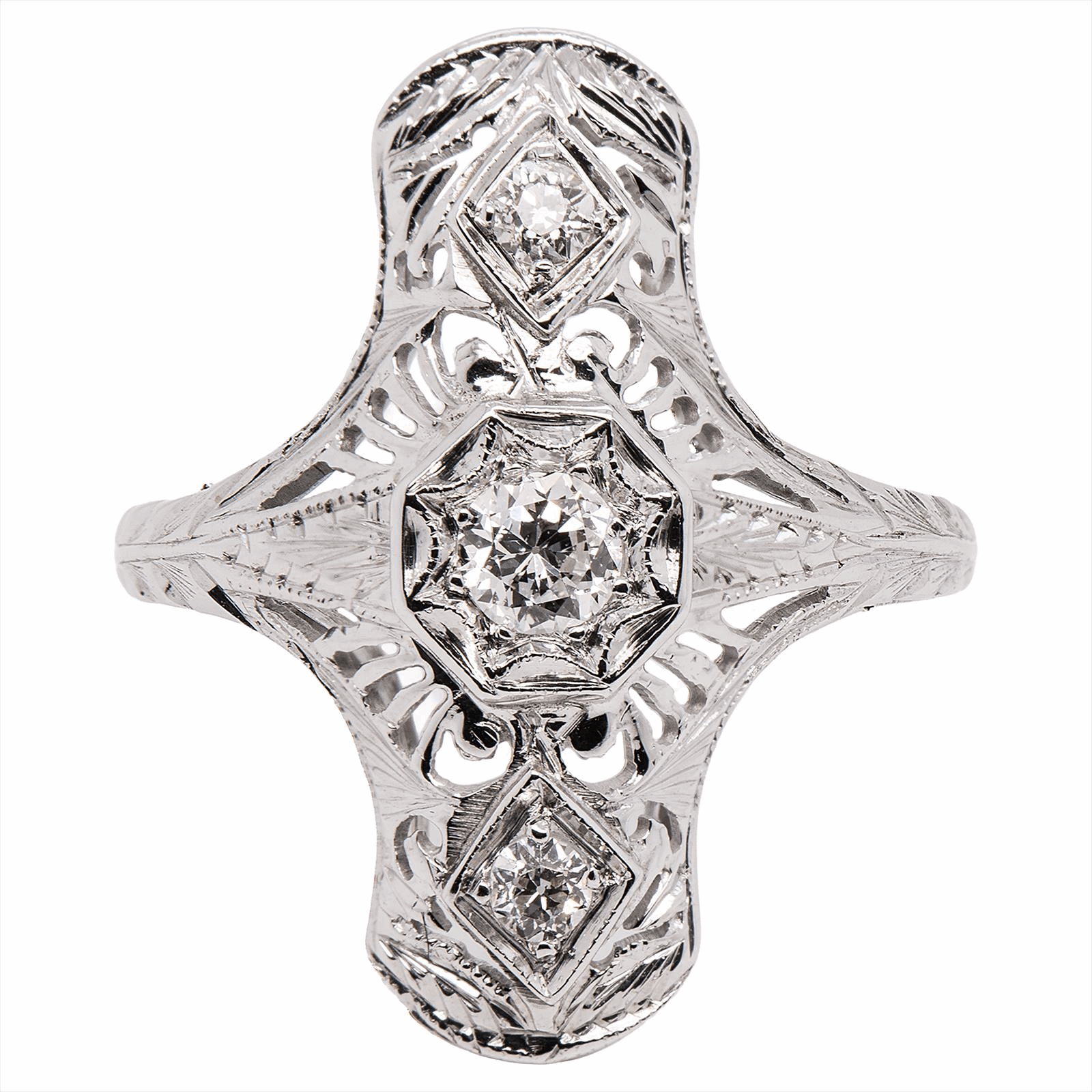 Vintage Handmade 18K White Gold and Old European Cut Diamond Ring - Size 3.5 