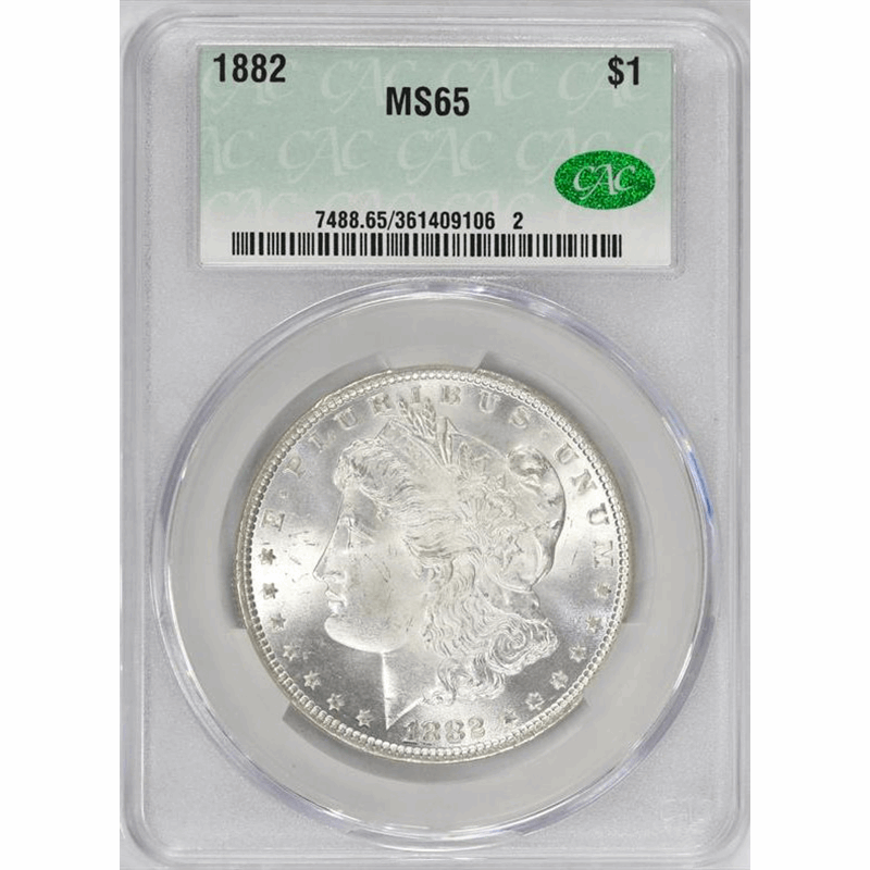 1882 $1 Morgan Silver Dollar - CACG MS65 CAC - PQ++ - White / Lustrous