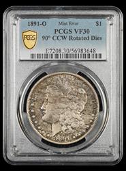 1891-O $1 Mint Error 90 Degree CCW Rotated Dies PCGS VF-30
